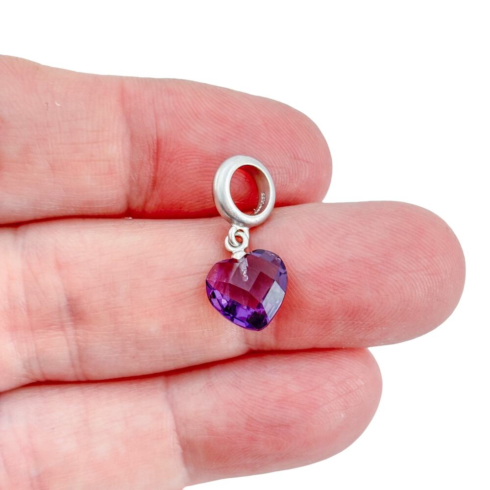 Vintage Sterling Silver 925 Purple Crystal Heart Slide Bracelet Charm